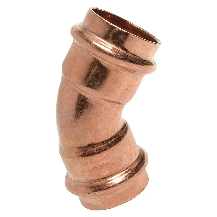 Kupfer-Presswinkel II - Durchmesser: 28 mm, Winkel: 45 °, Presskontur: V - Vorderansicht