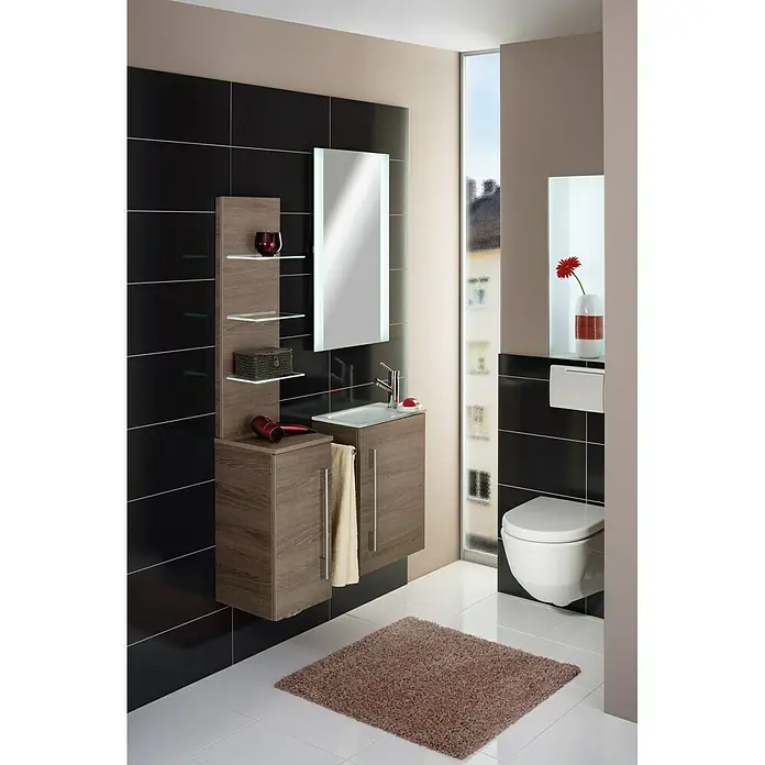 Camargue Stella Mini Waschtischunterschrank - 44 x 24,3 x 60 cm, Ohne Beleuchtung, Eiche Maron, Matt - Stimmungsaufnahme