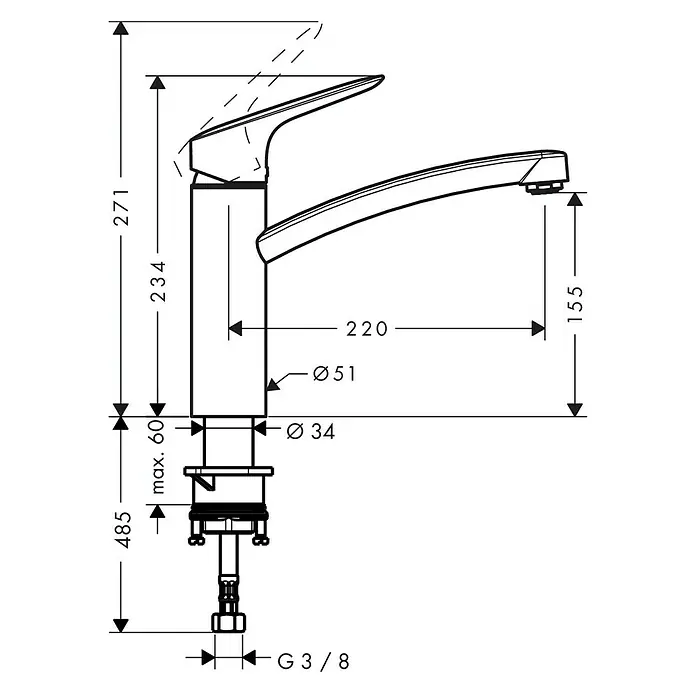 Hansgrohe Slavina za sudoper Logis 160 - Krom, Sjaj, Visoki izlaz