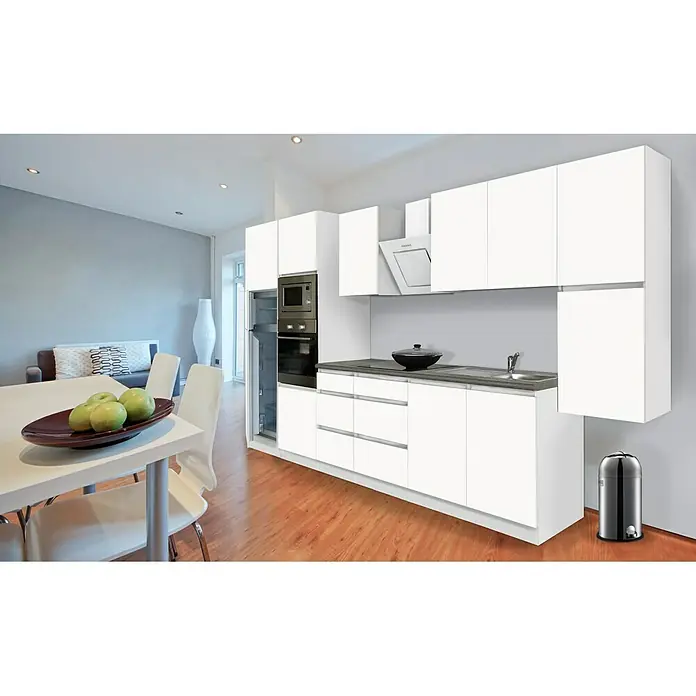 Respekta Premium Küchenzeile GLRP385HWWMGKE - Breite: 385 cm, Mit Elektrogeräten, Weiß matt