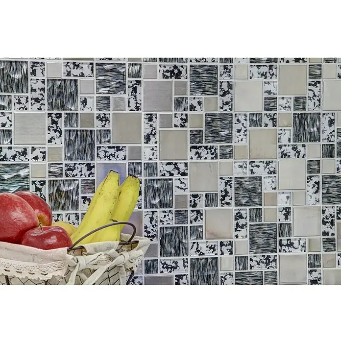 Mosaikfliese Crystal Mix XCM MC629 - 30 x 30 cm, Schwarz/Grau, Glänzend - Detailaufnahme