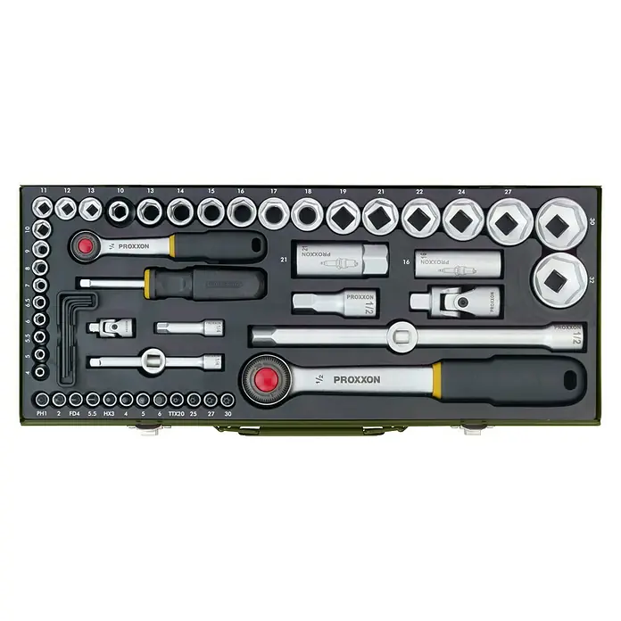 Proxxon Industrial Steckschlüssel-Satz - ½ + ¼″ Vierkant, 56 -tlg.