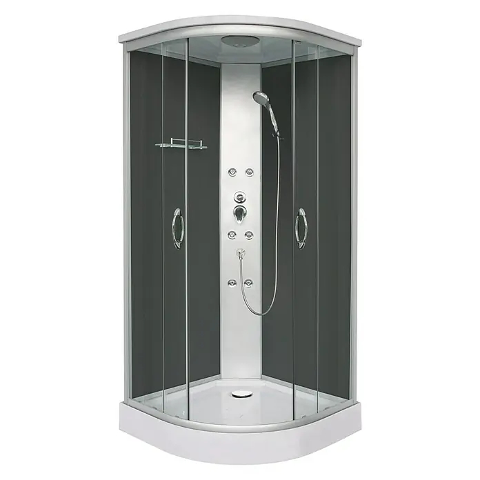 Sanotechnik Quickline Komplettdusche Punto - Eck, 90 x 90 x 209 cm, Schwarz/Silbergrau