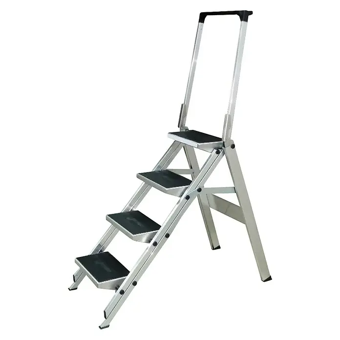 Krause Klapptreppe - Arbeitshöhe: 2,9 m, 4 Stufen, Mit Bügel, Tiefe Stufen: 80 mm, Aluminium - Linke Seitenansicht