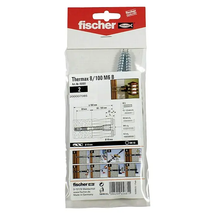 Fischer Thermax Abstandsmontagesystem 8/100 M6 - Durchmesser Bohrloch: 10 mm, Nutzlänge: 80 - 100 mm, 2 Stk. - Vorderansicht