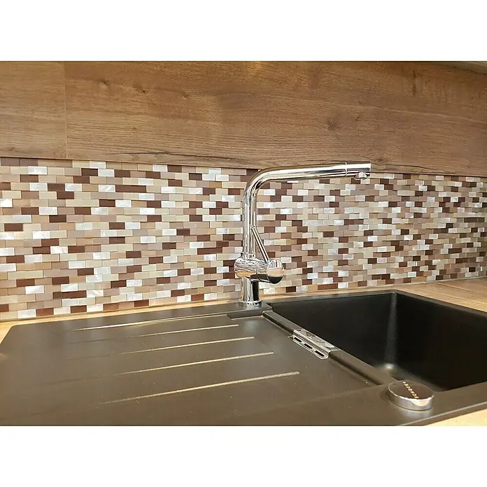 Mosaikfliese Brick 3D Mix XAM A562 - 30,1 x 30,4 cm, Silber/Kupfer, Matt - Detailaufnahme