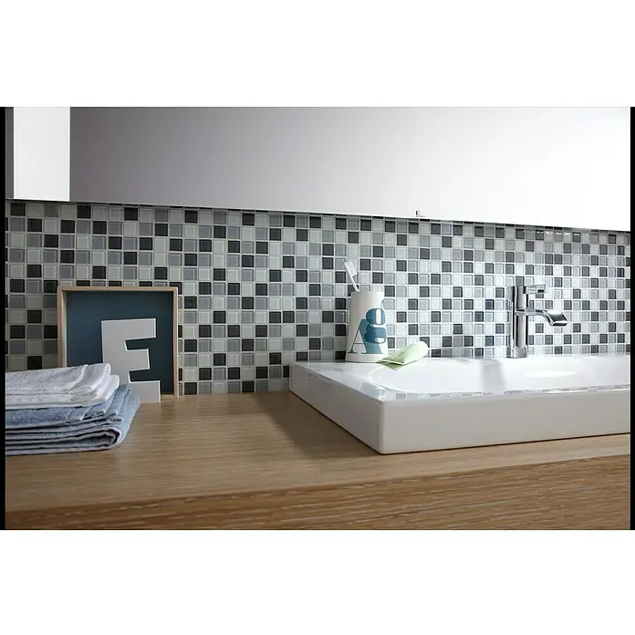 Mosaikfliese Quadrat Crystal Mix CM 4125 - 32,7 x 30,2 cm, Grau, Glänzend - Anwendungsbeispiel