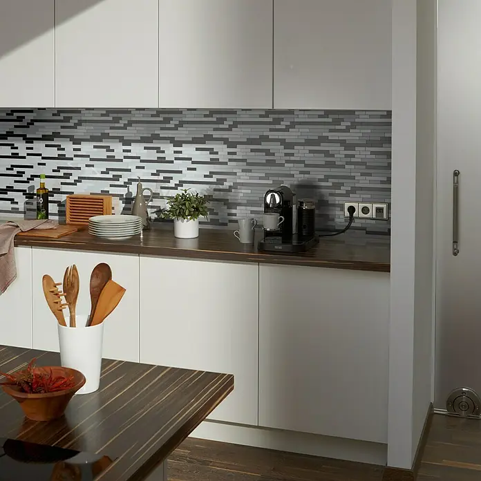 Mosaikfliese Mix XAM A891 - 29,8 x 33,8 cm, Grau/Schwarz, Matt - Anwendungsbeispiel
