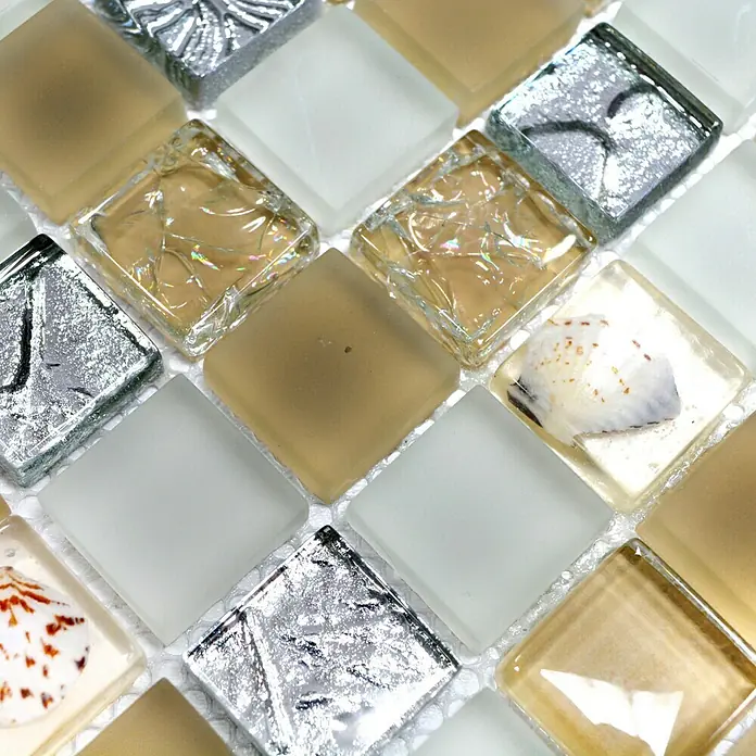 Mosaikfliese Quadrat Crystal XCM 8OP9 - 30 x 30 cm, Beige, Glänzend