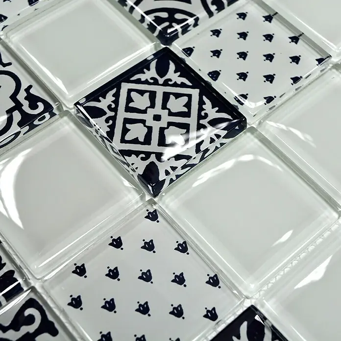 Mosaikfliese Quadrat Crystal XCM 8OP1 - 30 x 30 cm, Weiß, Glänzend