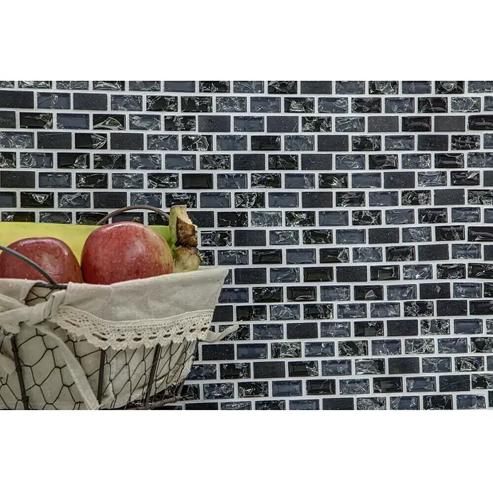 Mosaikfliese Crystal Mix XIC B1128 - 30 x 28,5 cm, Schwarz, Glänzend - Detailaufnahme