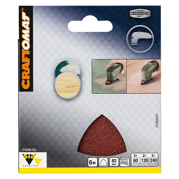Craftomat Set Delta brusnih papira BFWP - D x Š: 82 x 82 mm, 6 Kom., 60 - Pogled sprijeda
