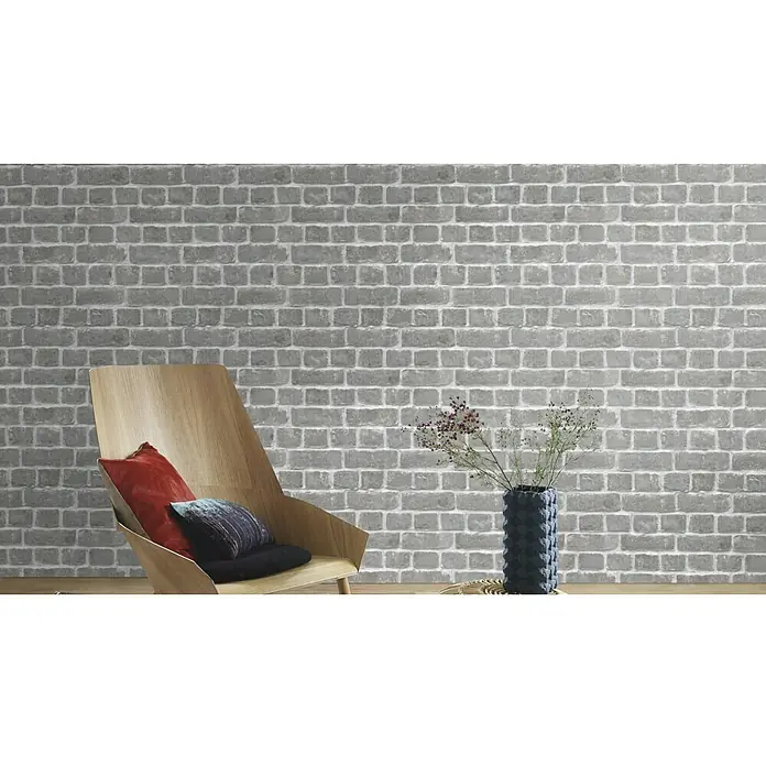 Rasch Papiertapete - Grau/Silber/Schwarz, Steinoptik, 10,05 x 0,53 m - Stimmungsaufnahme