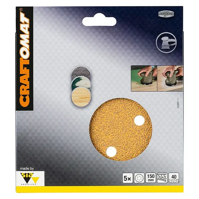 Craftomat Listovi za brusilicu BFWP - Promjer: 150 mm, Granulacija: 40, Izbušeno - Pogled sprijeda