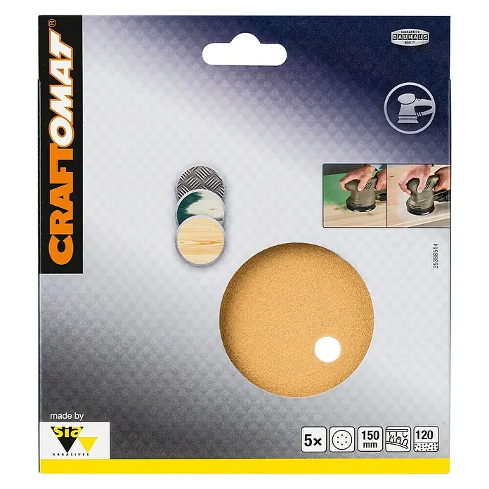 Craftomat Listovi za brusilicu BFWP - Promjer: 150 mm, Granulacija: 120, Izbušeno - Pogled sprijeda