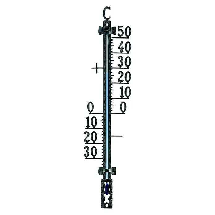 TFA Dostmann Außenthermometer - Anzeige: Analog, Höhe: 27,5 cm, Metall, Schwarz - Vorderansicht