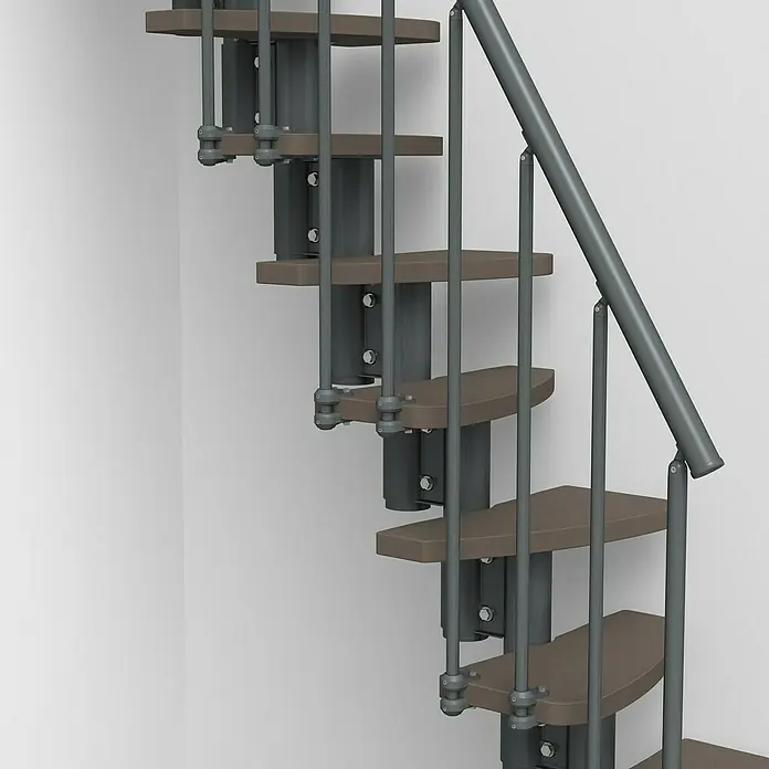 Fontanot Raumspartreppe Zen 2 Tube - Breite: 61 cm, Anthrazit, Anzahl Steigungen: 13 Stk., Farbe Stufen: Birke Ulme Dunkel, Geschosshöhe: 250 cm - 304 cm - Linke Seitenansicht