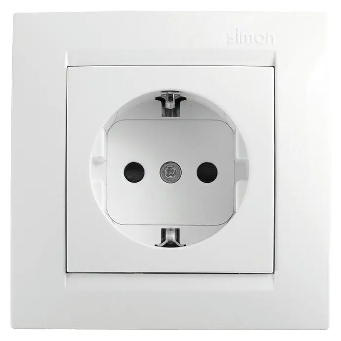 Simon 15 Enchufe - Blanco, 2 Polos + Toma Tierra, En pared