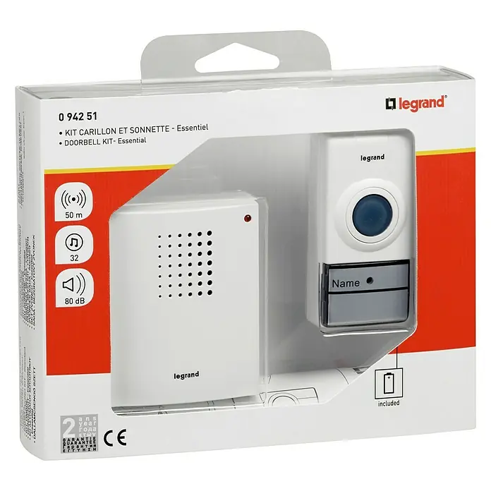Legrand Juego de timbre inalámbrico Eco - 50 m, 80 dB, Sin corriente, IP44