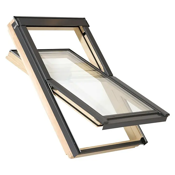 Solid Elements Basic Dachfenster - B x H: 66 mm x 117,8 cm, Holz, Grau/Anthrazit - Diagonale Ansicht