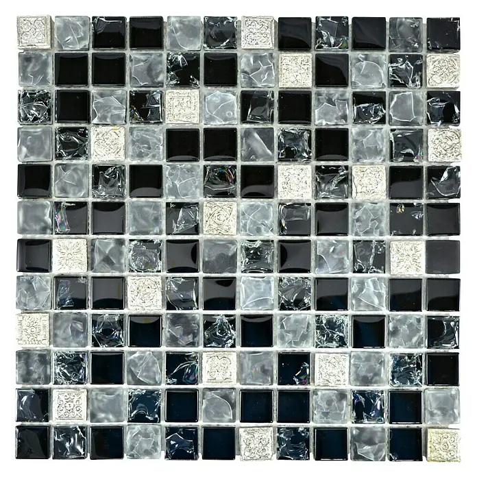 Mosaikfliese Quadrat Crystal Mix XIC 1928 - 30 x 30 cm, Grau/Schwarz, Matt - Ansicht von oben