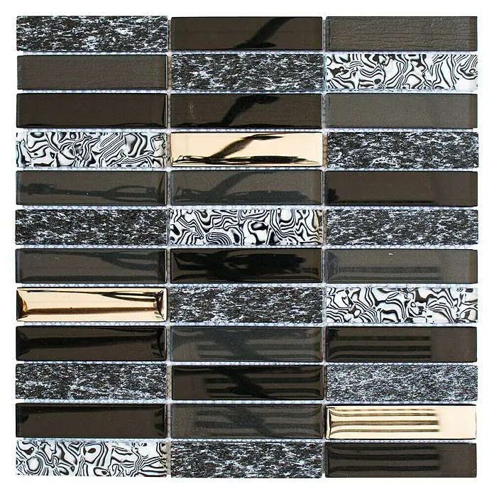 Mosaikfliese Rechteck Crystal Mix NIGHT 88X - 29,8 x 29,8 cm, Schwarz, Glänzend - Ansicht von oben