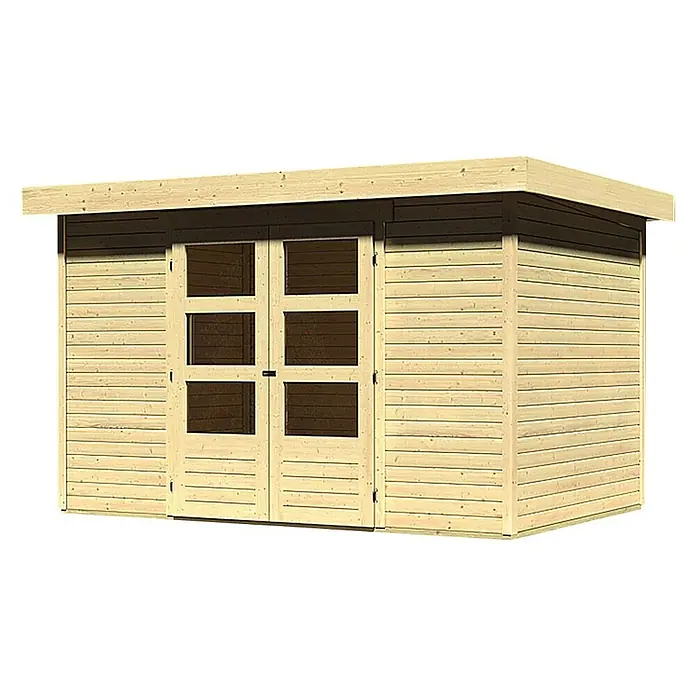 Karibu Gartenhaus Askola - L x B: 217 x 302 cm, Wandstärke: 19 mm, Flachdach, Natur - Linke Seitenansicht
