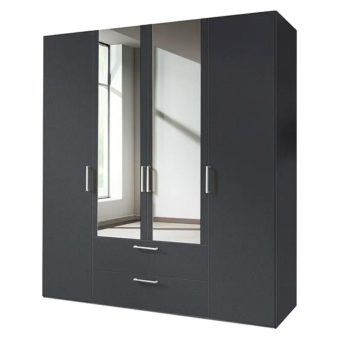Express Möbel Kleiderschrank Brooklyn - L x B x H: 58 x 200 x 216 cm, Graphit, 2 Spiegel, Anzahl Schubladen: 2 Stk. - Rechte Seitenansicht