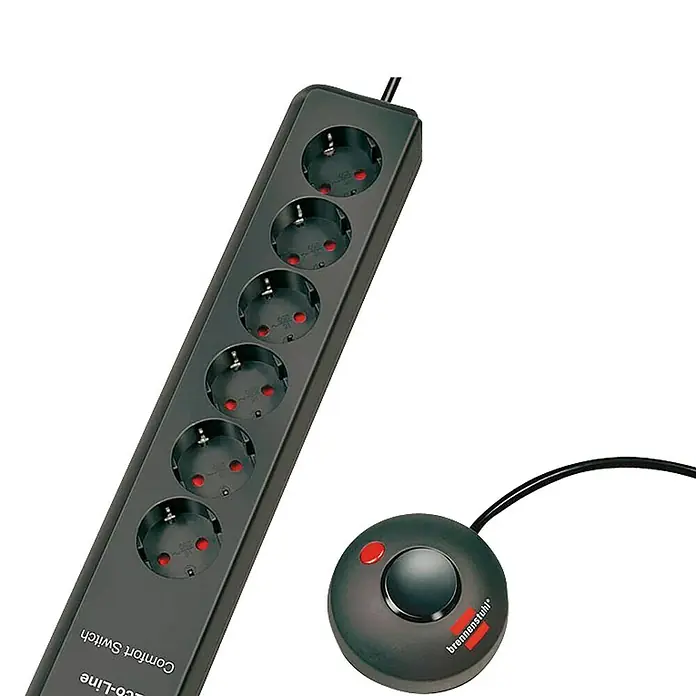 Brennenstuhl Eco-Line Steckdosenleiste - Anzahl Steckdosen Schuko: 6 Stk., Schwarz, 2 m, Max. Anschlussleistung: 3.680 W