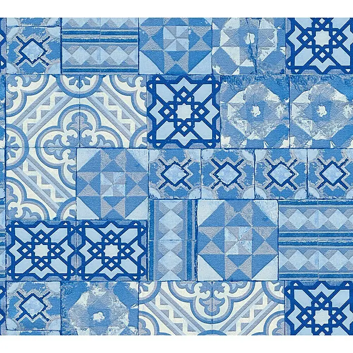 AS Creation Il Decoro Strukturtapete Musterfliese - Blau, Fliesenoptik, Reliefstruktur, 10,05 x 0,53 m - Detailaufnahme