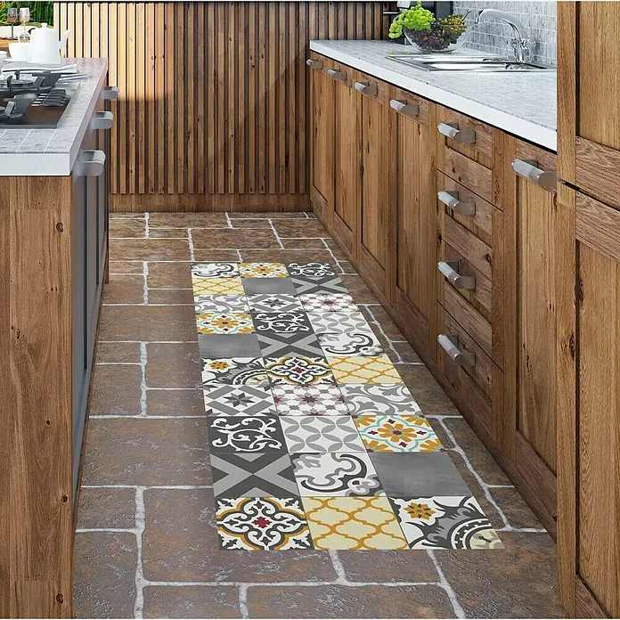 Alfombra de vinilo Croma Patch - Gris, Amarillo, 200 x 60 cm