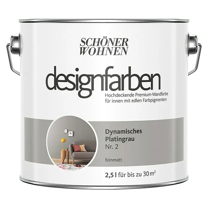 SCHÖNER WOHNEN-Farbe Wandfarbe Designfarbe - Dynamisches Platingrau, 2,5 l, Matt - Vorderansicht