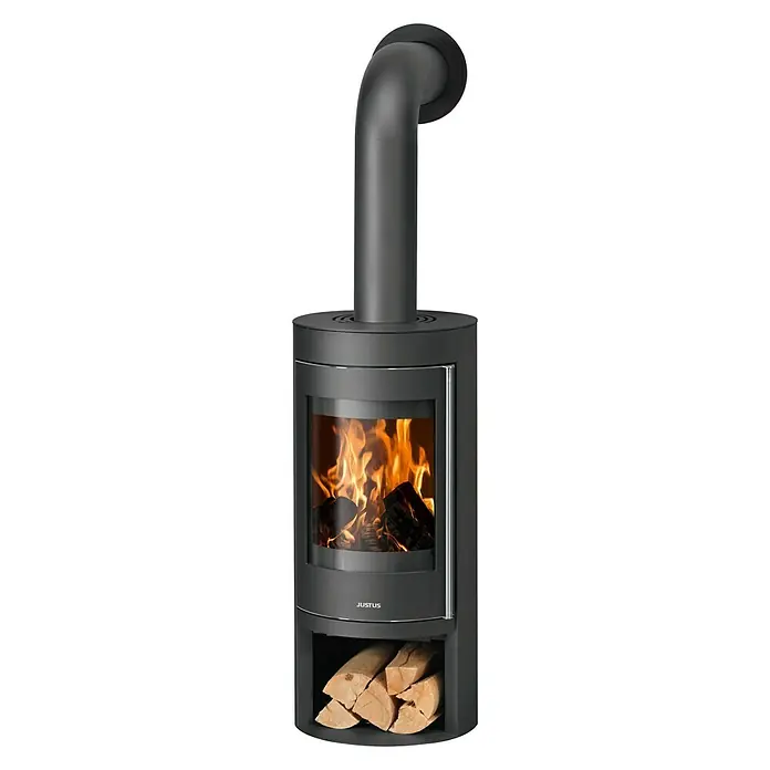 Justus Kaminofen Mino 2.0 - 5 kW, Raumheizvermögen: 88 m³, Material Abdeckung: Stahl, Schwarz - Vorderansicht