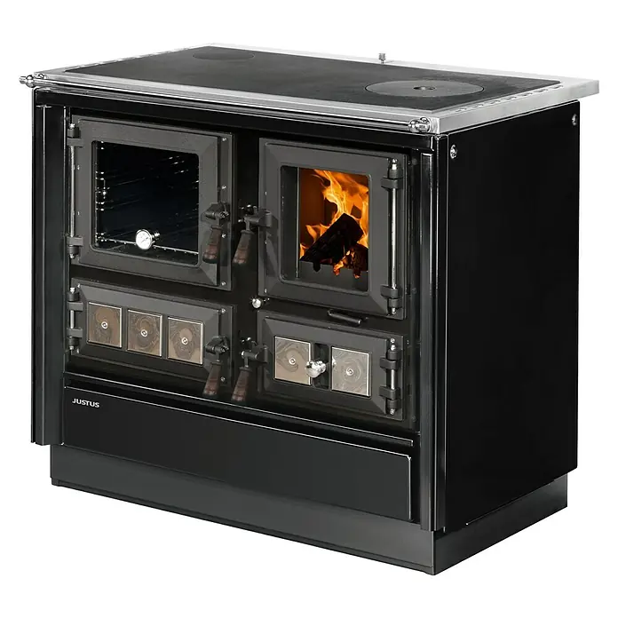 Justus Küchenherd Rustico-90 2.0 - 7 kW, Raumheizvermögen: 144 m³, Schwarz, Backofen links - Vorderansicht
