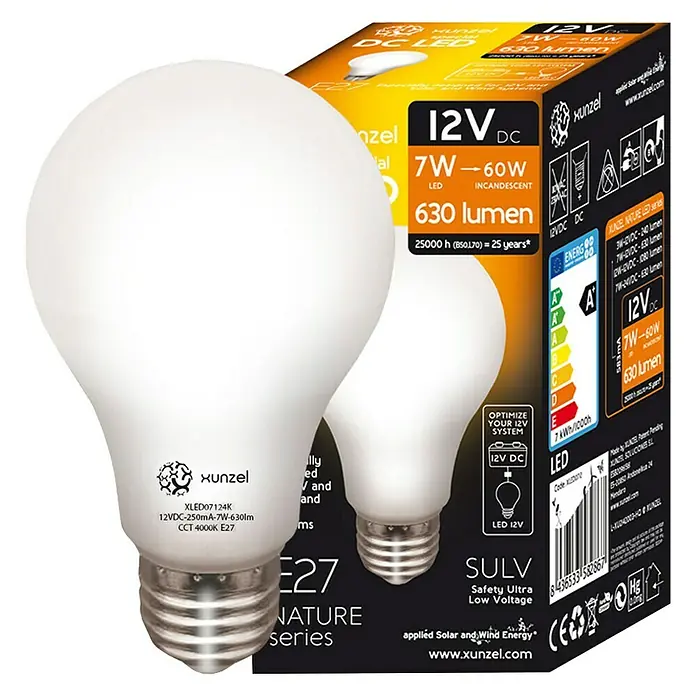 Xunzel Bombilla LED Nature - 7 W, E27, Blanco neutro, 630 lm, 12 V