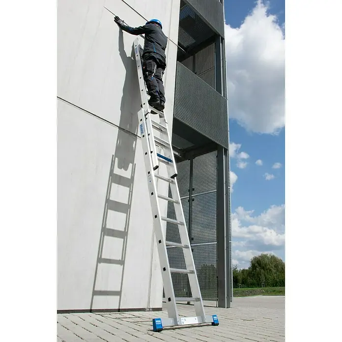Krause Stabilo Sprossen-Schiebeleiter +S - Arbeitshöhe: 5,15 m, Anzahl Tritte: 2 x 9 Sprossen, Aluminium - Anwendungsbeispiel