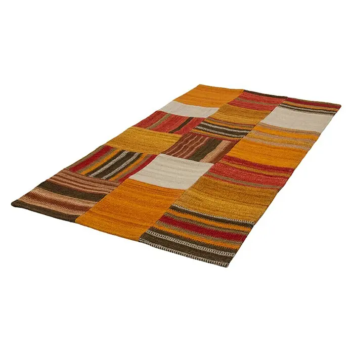 Kayoom Flachgewebeteppich Intenso 210 - Terra, 150 x 80 cm, 80 % Wolle, 20 % Baumwolle - Linke Seitenansicht