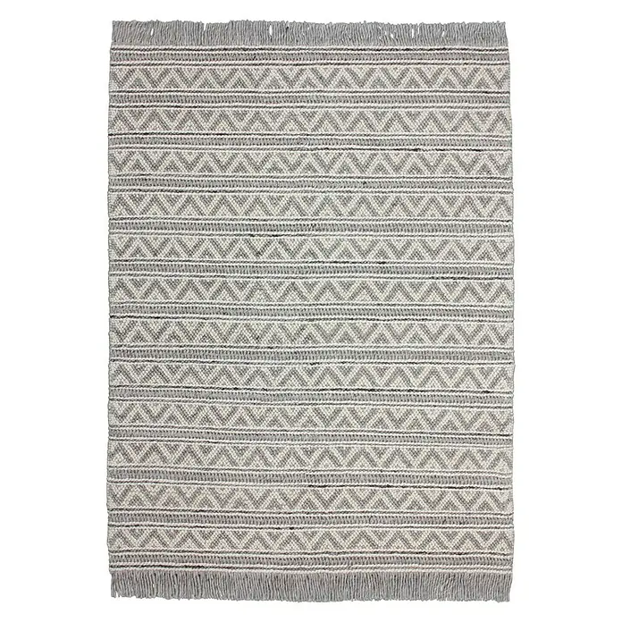Kayoom Fransenteppich II - Natur/Silber, 150 x 80 cm, 75 % Neuseelandwolle, 25 % Viskose - Ansicht von oben