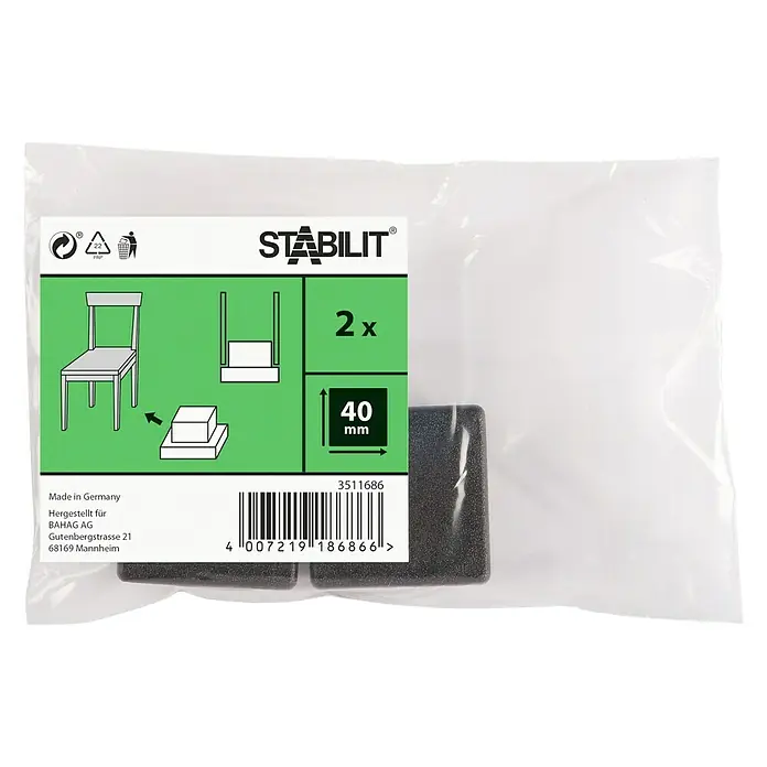 Stabilit Podloga za namještaj - 40 x 40 mm, Uticanje, 2 kom, Crne boje