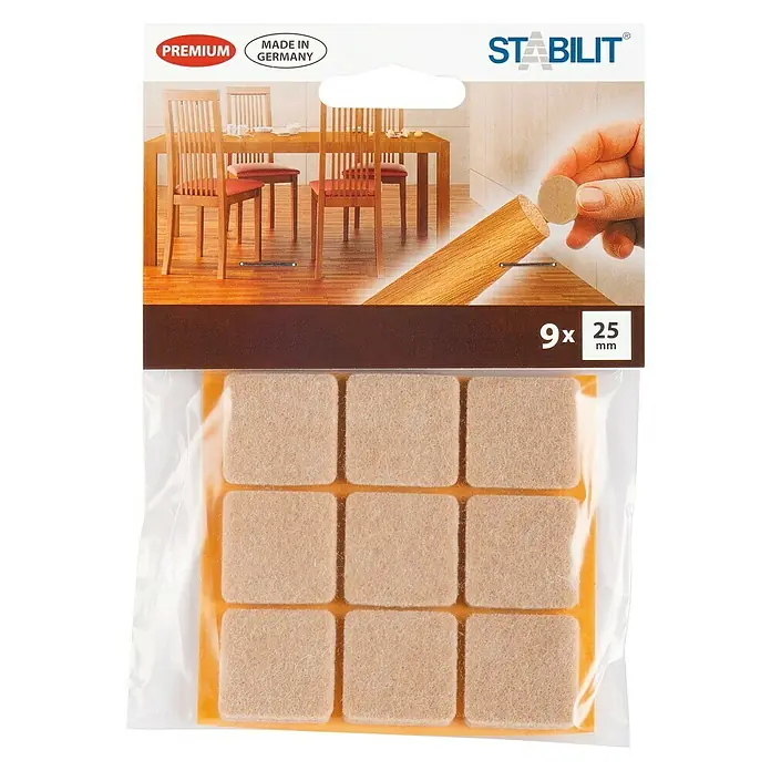Stabilit Podložna pločica od filca - 25 x 25 x 5 mm, Samoljepljivo, 9 kom., Natur