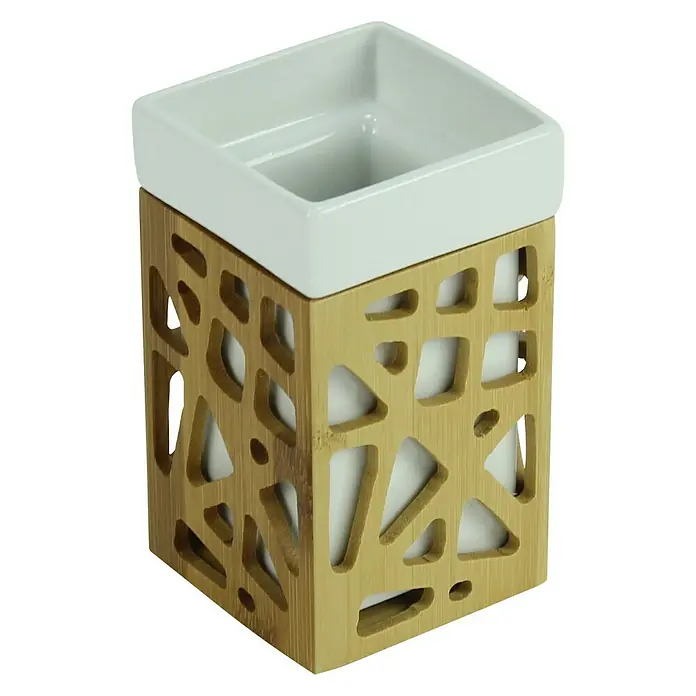 Deblanch Nido Vaso de encimera - Cerámica, Blanco/Bambú
