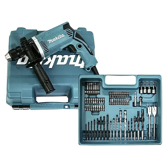 Makita Schlagbohrmaschine HP1631KX3 - 710 W, Leerlaufdrehzahl: 0 U/min - 3.200 U/min, Schlagzahl: 0 /min - 48.000 /min - Vorderansicht