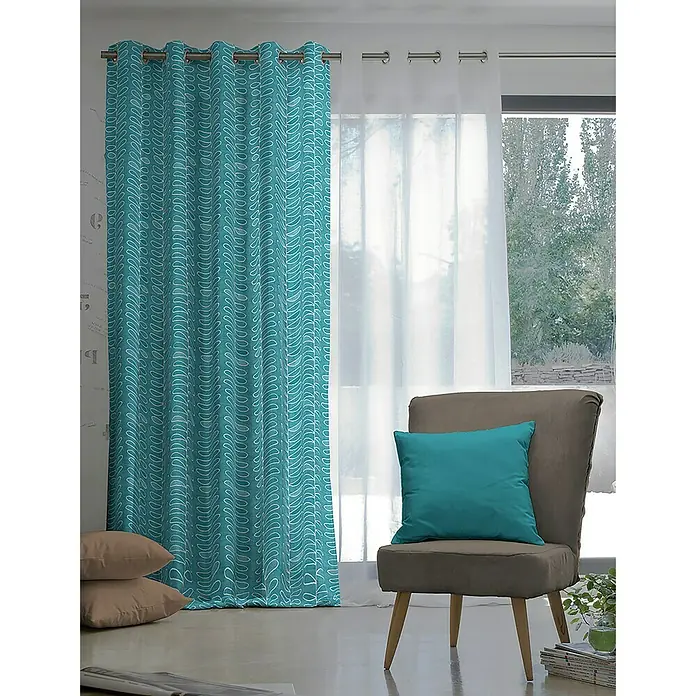Cortina con ollaos Piamonte - 140 x 260 cm, 100% poliéster, Turquesa