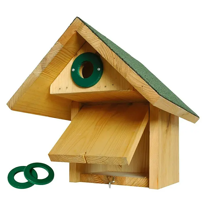 Dobar Nistkasten Räuberschutz - 25,5 x 29 x 25,5 cm, Natur/Grün, Holz - Linke Seitenansicht