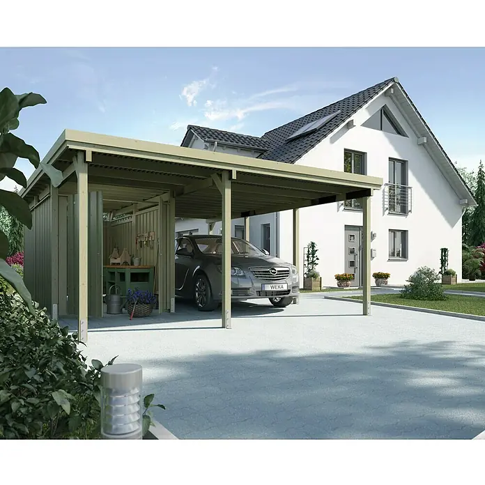 Weka Carport Memmingen - 6,12 x 5,12 m, Einfahrtshöhe: 2,15 m, 125 kg/m² - Stimmungsaufnahme