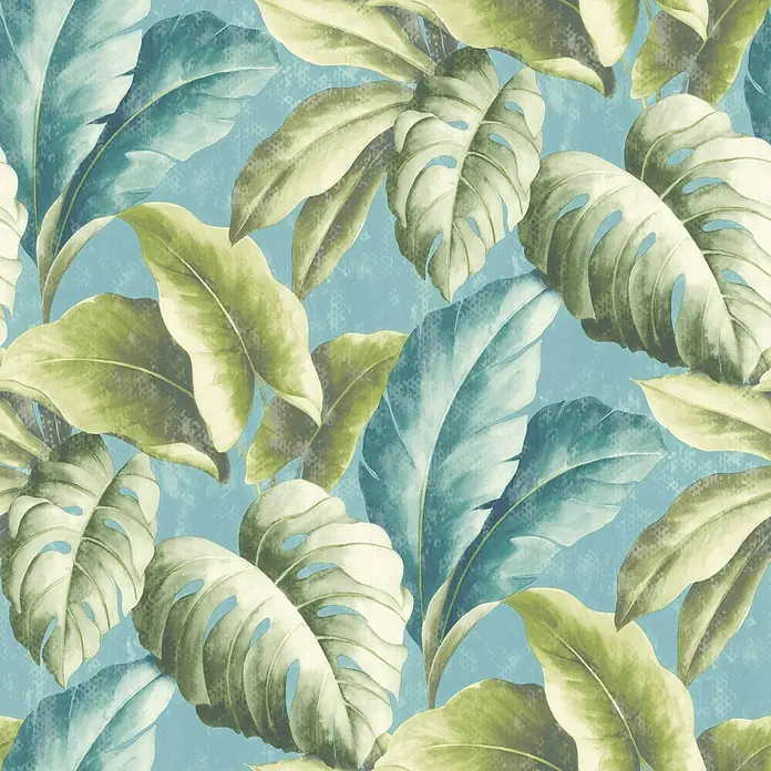 Papel pintado Hojas claro - Azul/Verde, 10,05 x 0,53 m - Vista superior