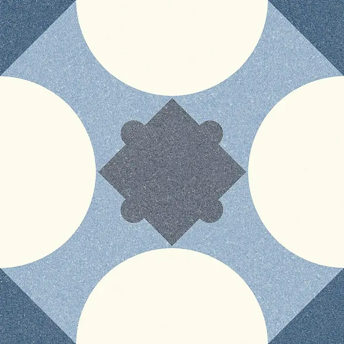 Feinsteinzeugfliese Vintage Cannes - 25 x 25 cm, Weiß/Blau/Grau, Matt - Vorderansicht