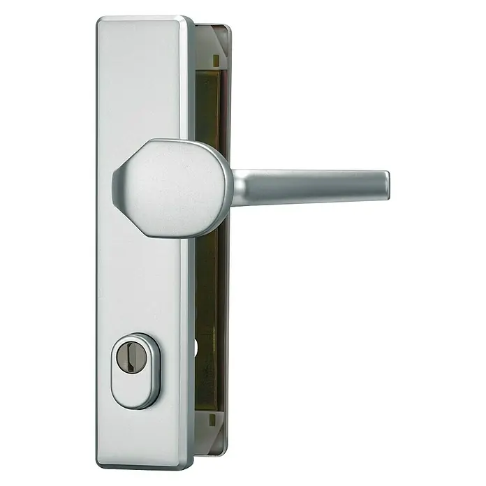 Abus Schutzbeschlag HLZS814 - Hauseingangstür, Aluminium, Türstärke: 52 mm - 72 mm, Knopf außen, Drücker innen, Form Schild: Eckig - Vorderansicht