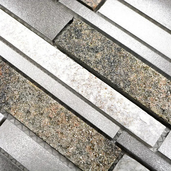 Mosaikfliese Verbund Crystal Mix XSA 535 - 30 x 31 cm, Grau/Beige, Matt - Detailaufnahme