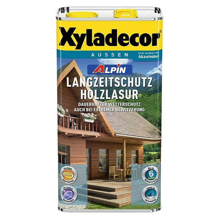 Xyladecor Langzeitschutz-Holzlasur Alpin - Farblos, 5 l, Seidenglänzend, Lösemittelbasiert
